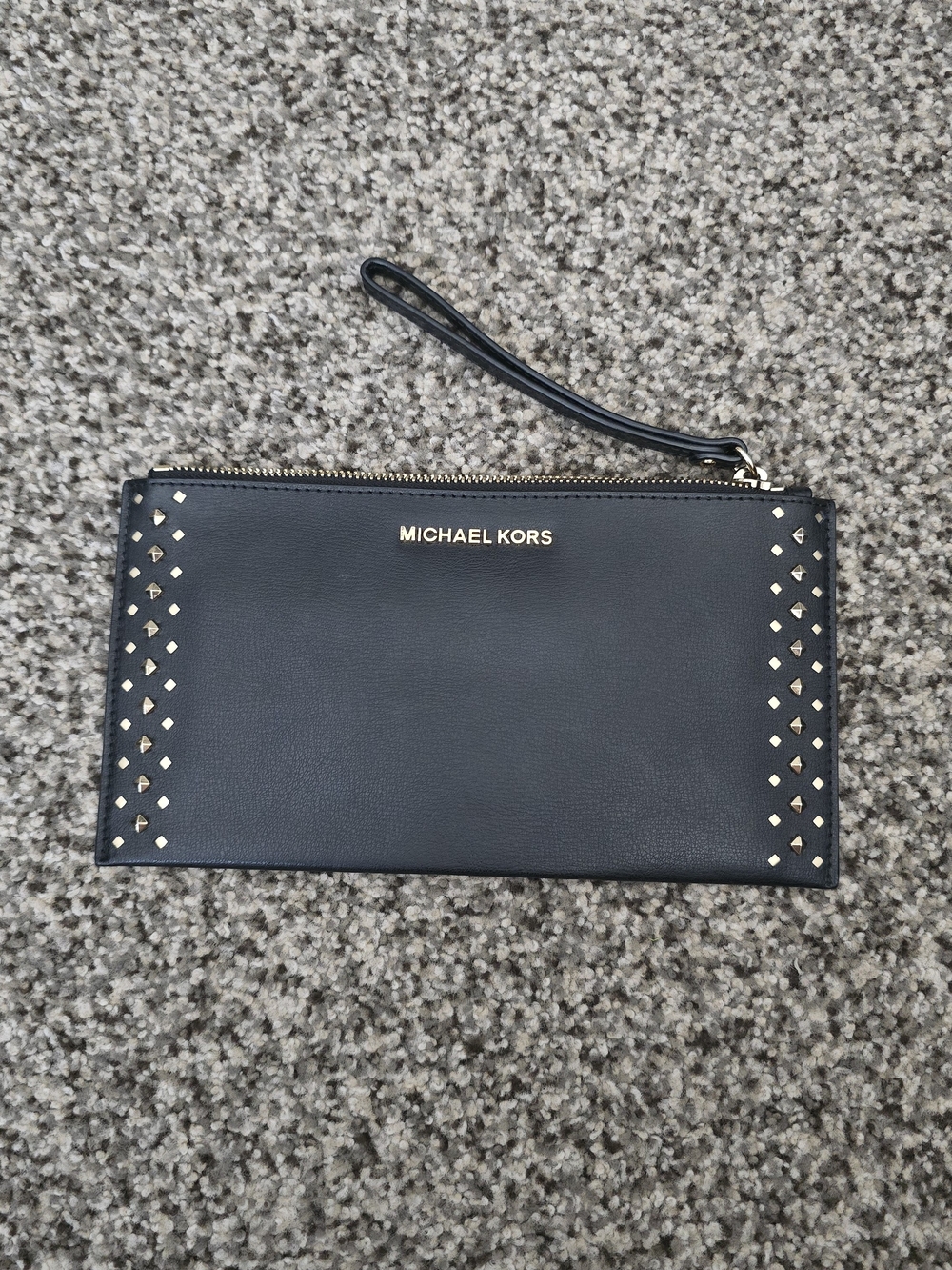 Michael Kors Black Leather Wristlet with Gold Studs